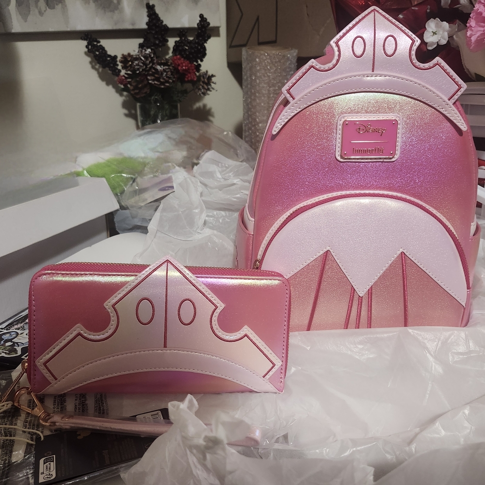 Disney Pink and White Aurora Princess Backpack and Wallet